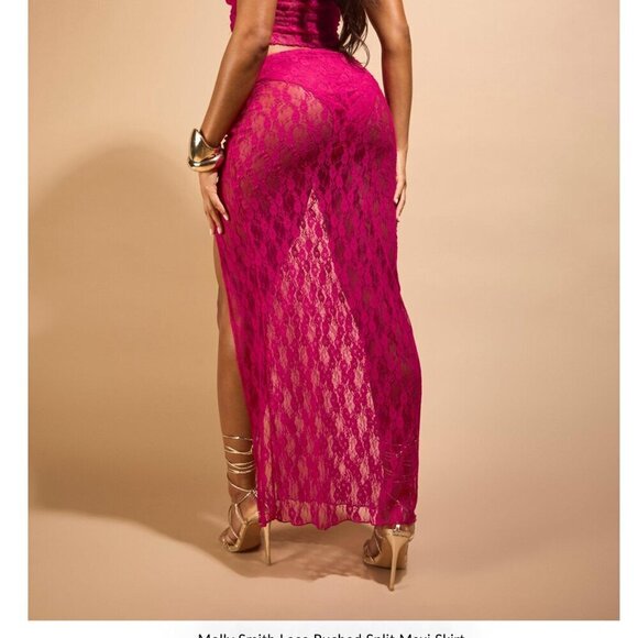 Boohoo Molly Smith Lace Ruched Split Maxi Skirt - Size 12 - NWT - Picture 5 of 11